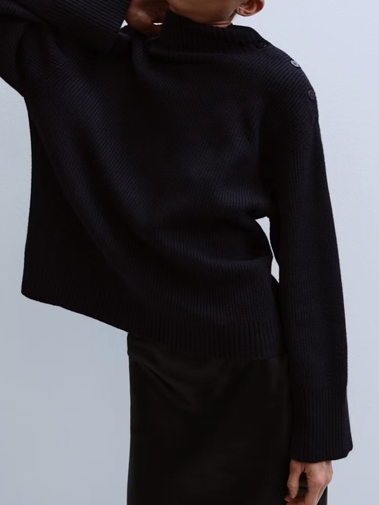Mango Sweaters - Mango Black Knit Top with Branded Tag PERKINS-NECK SWEATER WITH BUTTON 3295